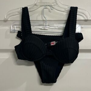 Solid & striped Lilo Top and Tati bikini bottom black ribbed